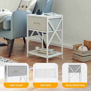 CubiCubi Nightstand with Fabric Storage Drawer, X-Design End Table for Bedroom, Small Side Table for Living Room, Sofa Couch, White