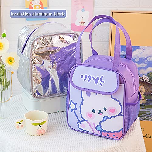 𝗞𝗮𝘄𝗮𝗶𝗶 𝗟𝘂𝗻𝗰𝗵 𝗕𝗮𝗴 for Girls Cute Lunch Box Bag Insulated Bag Reusable Tote Bag for Hot or Cold Work, Picnic, Travel