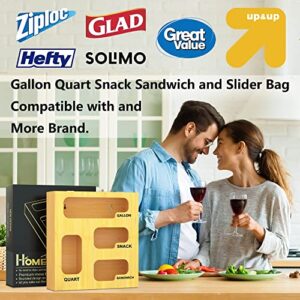 Ziplock Bag Storage Organizer for Drawer - Bamboo Kitchen Food Storage Bag Organizer Holders, Gallon Quart Snack Sandwich and Slider Bag Dispenser, Compatible with Ziploc Hefty Glad Solimo and More