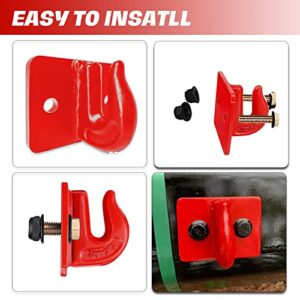 EBESTTECH 2 Pack 3/8"" Tractor Bucket Tow Hook 15000lbs Break Strength Bolt on Grab Hook for John-Deere Truck UTV ATV Tractor Bucket with Backer Plate and Grade 70 Forged Steel，Red