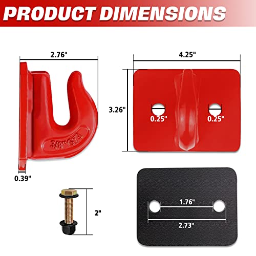 EBESTTECH 2 Pack 3/8"" Tractor Bucket Tow Hook 15000lbs Break Strength Bolt on Grab Hook for John-Deere Truck UTV ATV Tractor Bucket with Backer Plate and Grade 70 Forged Steel，Red