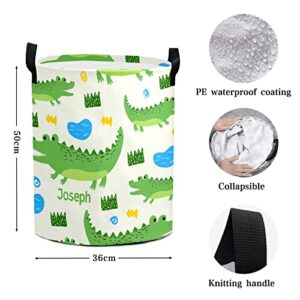 Cartoon Crocodile Animal Personalized Laundry Basket Clothes Hamper with Handles Waterproof ,Collapsible Laundry Storage Baskets for Bathroom,Bedroom Decorative 19.7"Hx14.2"D