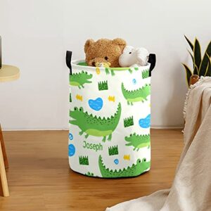 Cartoon Crocodile Animal Personalized Laundry Basket Clothes Hamper with Handles Waterproof ,Collapsible Laundry Storage Baskets for Bathroom,Bedroom Decorative 19.7"Hx14.2"D