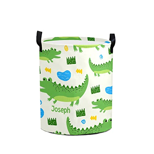 Cartoon Crocodile Animal Personalized Laundry Basket Clothes Hamper with Handles Waterproof ,Collapsible Laundry Storage Baskets for Bathroom,Bedroom Decorative 19.7"Hx14.2"D