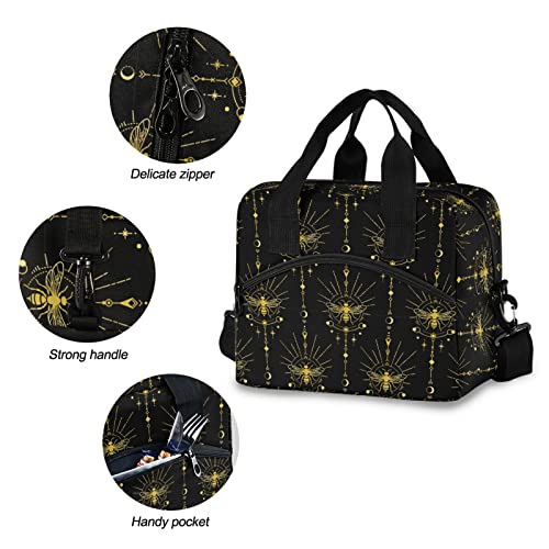 Lunch Bag Cooler Tote Bag Thermal insulated large Bee Moon Sun Star for student travel School Work Portable Pocket Adjustable Shoulder Strap