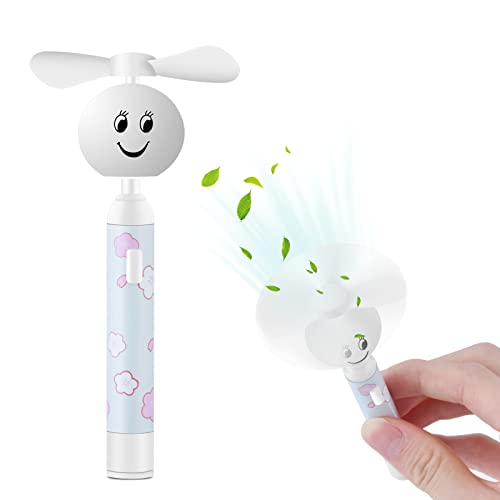 Honiha Handheld Mini Fan, Small Portable Pocket Fan, Creative Smiley Face Shaped Personal Fan Replaceable Battery Hand held Fan Cute Little Fan for Girls, Women, Kids, Outdoor Travel, Commute, Blue