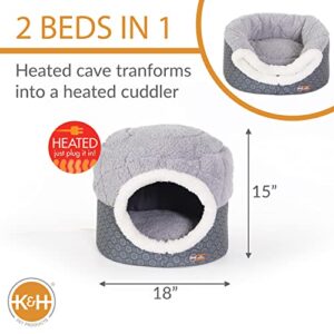 K&H PET PRODUCTS Thermo-Pet Nest Heated Cat Bed for Indoor Cats & Kittens, 2-in-1 Heated Cat Cave & Cuddler, Gray, Small 18 X 15 Inches