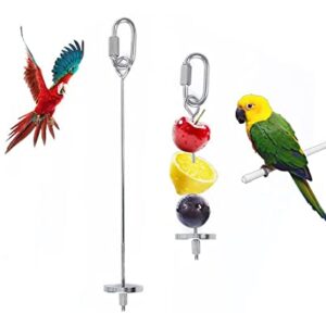 Nuatpetin Bird Food Holder, 2 PCS Stainless Steel Hanging Bird Feeders Bird Treat Skewer for Cage, Parrot Foraging Toy Feeder Toys Holder Fruit Veggies Feeding Stick for Parrot Cockatiel Macaw