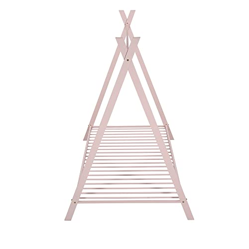 CITYLIGHT House Twin Bed for Kids, Metal Tent Bed with Slat, Toddler Twin House Bed, Montessori Floor Beds for Kids Boys Girls Teens(Twin, Pink)