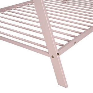 CITYLIGHT House Twin Bed for Kids, Metal Tent Bed with Slat, Toddler Twin House Bed, Montessori Floor Beds for Kids Boys Girls Teens(Twin, Pink)