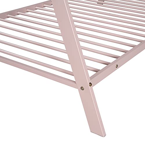 CITYLIGHT House Twin Bed for Kids, Metal Tent Bed with Slat, Toddler Twin House Bed, Montessori Floor Beds for Kids Boys Girls Teens(Twin, Pink)