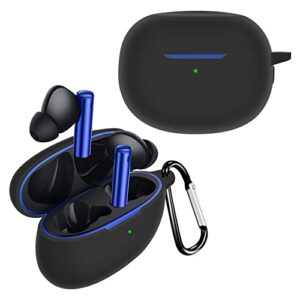 2 Pack DAYJOY Soft Silicone Protective Case Cover Compatible with Realme Buds Air 3 Earbuds, Protective Skin Sleeve with Key Chain (Black+Blue)