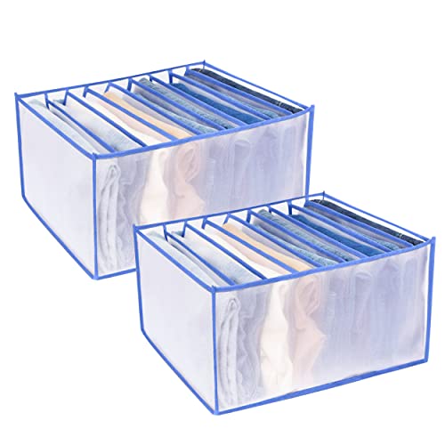 IQ Range 2PCS Jeans Organizer for Closets, Durable Drawer for Clothing, Mesh Wardrobe Organizer for Cloths, Washable Storage for Pants, Sweaters, and T-shirts (Blue, Large 9 Grids)