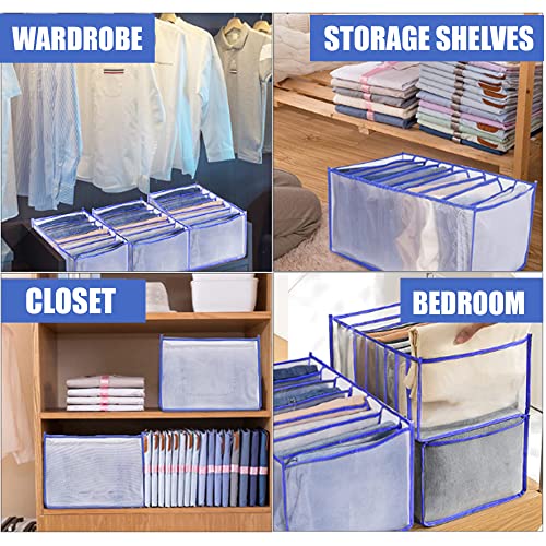 IQ Range 2PCS Jeans Organizer for Closets, Durable Drawer for Clothing, Mesh Wardrobe Organizer for Cloths, Washable Storage for Pants, Sweaters, and T-shirts (Blue, Large 9 Grids)