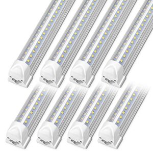 vshape (8 pack) t8 led shop light 4ft, 40w 5200lm 5000k led light bulbs, 4 foot led bulbs, linkable led shop lights for garage, workshop, warehouse, basement, clear cover