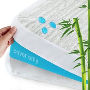mattress topper cover protector queen size 2 inch, 100% waterproof bamboo cooling mattress topper encasement zippered with adjustable straps, washable fit memory foam mattress topper (cover only)