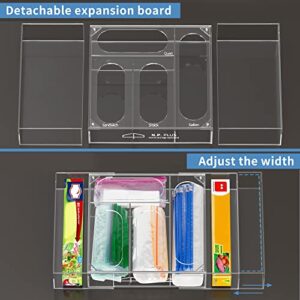 NPPLUS Bag Storage Organizer, Acrylic Expandable Kitchen Drawer Holder, Premium Food Storage Bags Dispenser For Gallon, Quart, Sandwich, Snack Freezer Bags and Fits 12" Length Wrap Rolls