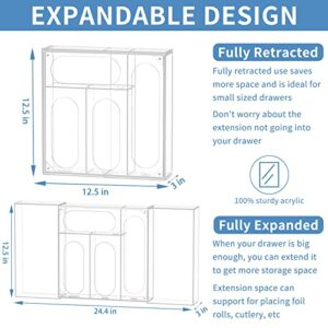 NPPLUS Bag Storage Organizer, Acrylic Expandable Kitchen Drawer Holder, Premium Food Storage Bags Dispenser For Gallon, Quart, Sandwich, Snack Freezer Bags and Fits 12" Length Wrap Rolls