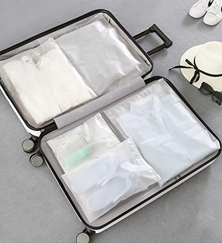HAOXYO 30 Pcs Travel Storage Bags For Clothes,Reusable Plastic Ziplock Bags For Hospital Bag,Frosted Waterproof Multifunctional Luggage Storage Pouch for Clothes, Shoes, Cosmetics (5 Size), White