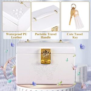 Jewelry Box for Girls Women, Jewelry Organizer Box 3 Layer with PU Leather, White Travel Jewelry Case with Mirror for Earring Ring Bracelet Necklace, Best Gift for Girls(Rose Lock & Butterfly Print)