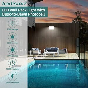 kadision LED Wall Pack Light with Photocell, 150W 19500LM 5000K Daylight 100-277V IP65 Waterproof, Dusk to Dawn Outdoor Lighting Fixture, ETL Listed