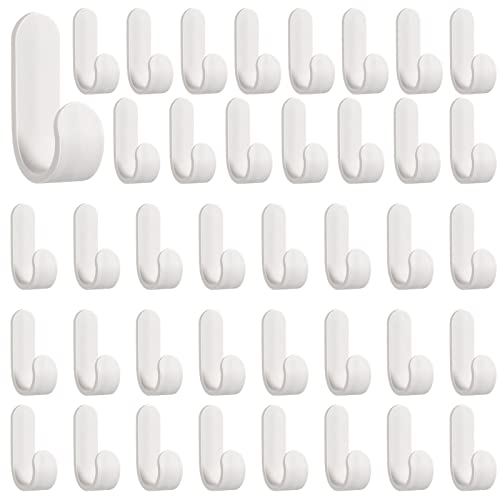 Yulejo Plastic Adhesive Hooks Adhesive White Hooks Wall Hangers Door Hooks for Hanging Towels, Jackets, Kitchenware and Light Strip (40 Pieces)