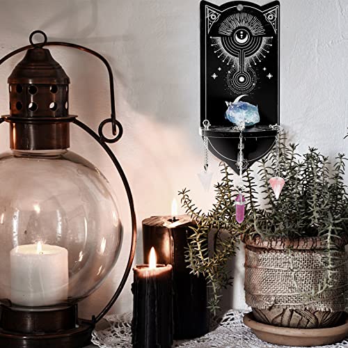 Yulejo Small Crystal Shelf Black Crystal Display Shelf Moon Pattern Pendulum Board Witch Stuff Wooden Kit Crystal Hanging Rustic Crystal Holder Stand for Crystal Display Pendulum Storage Rack