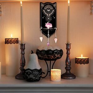 Yulejo Small Crystal Shelf Black Crystal Display Shelf Moon Pattern Pendulum Board Witch Stuff Wooden Kit Crystal Hanging Rustic Crystal Holder Stand for Crystal Display Pendulum Storage Rack