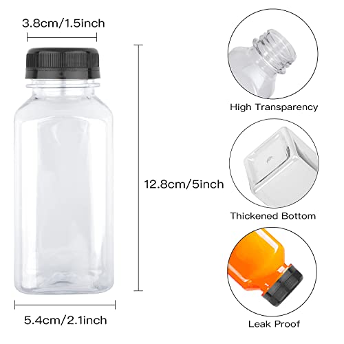 Juice bottles,12 Pack 8oz Juice Bottles Beverage Containers Drink Containers Milk Bulk Containers,Plastic Bottles with Black Tamper Caps Clear Plastic Smoothie Bottles Bulk for Homemade Juices