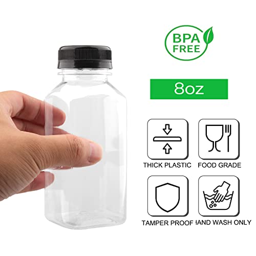 Juice bottles,12 Pack 8oz Juice Bottles Beverage Containers Drink Containers Milk Bulk Containers,Plastic Bottles with Black Tamper Caps Clear Plastic Smoothie Bottles Bulk for Homemade Juices