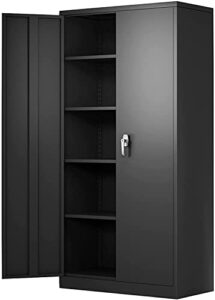 lucypal steel snapit storage cabinet 72" locking metal storage cabinet with 4 adjustable shelves,black metal cabinet with 2 doors and lock for office, garage, home