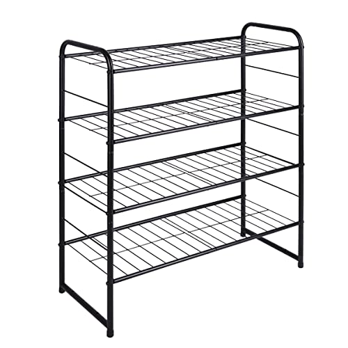 REGILLER 4-Tier Stackable Shoe Rack, Expandable & Adjustable Shoe Organizer Storage Shelf, High Capacity, Wire Grid, Black