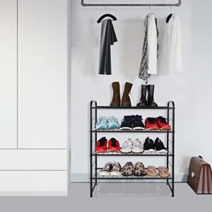 REGILLER 4-Tier Stackable Shoe Rack, Expandable & Adjustable Shoe Organizer Storage Shelf, High Capacity, Wire Grid, Black