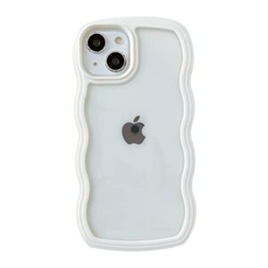 caseative cute curly wave frame shape shockproof soft compatible with iphone case (white,iphone 13 pro)