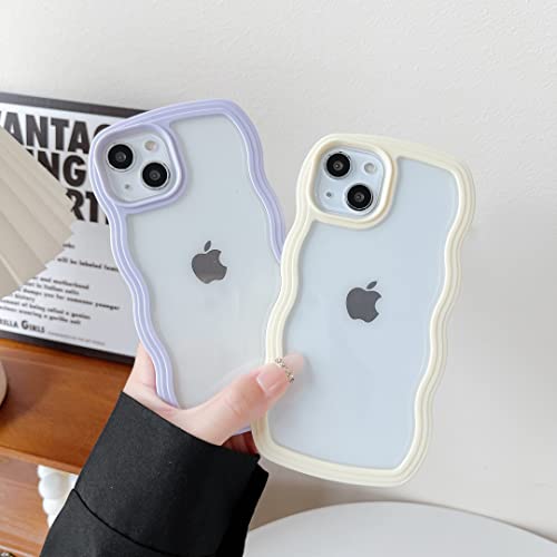 Caseative Cute Curly Wave Frame Shape Shockproof Soft Compatible with iPhone Case (White,iPhone 13 Pro)
