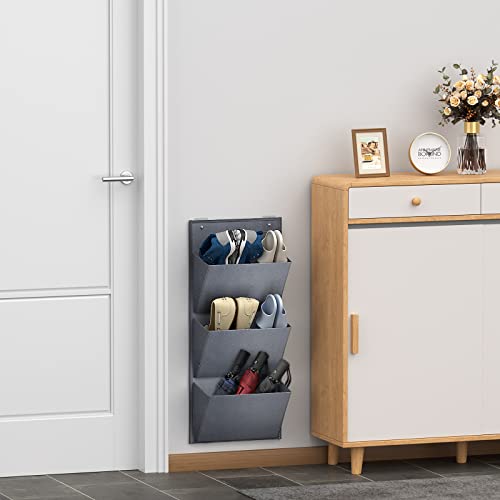 Yocice Wall Mounted Hanging Organizer 2Pack,Shoes Rack/Can Store 6Pairs of Plus-Size Sneakers,Also Stores Boots.with Sticky Hanging Mounts, Shoes Holder ,Door Shoe Hangers (SM08-Gray-2)