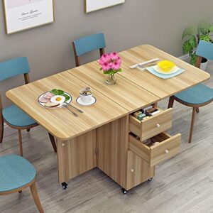 litfad modern wood table pedestal dining table with drop leaf multifunction foldable kitchen table - natural wood 47.2" l x 23.6" w x 29.5" h