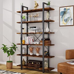 frapow 83inch large vintage bookshelf, 6 tier industrial etagere displaying bookshelf with metal frame for home living room office study