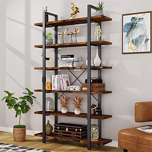 FRAPOW 83Inch Large Vintage Bookshelf, 6 Tier Industrial Etagere Displaying Bookshelf with Metal Frame for Home Living Room Office Study