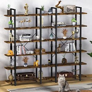 FRAPOW 83Inch Large Vintage Bookshelf, 6 Tier Industrial Etagere Displaying Bookshelf with Metal Frame for Home Living Room Office Study