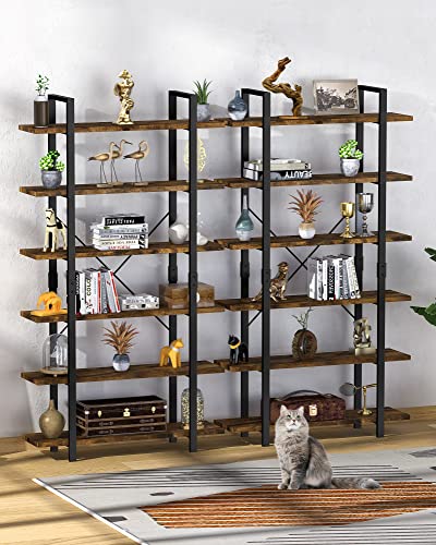 FRAPOW 83Inch Large Vintage Bookshelf, 6 Tier Industrial Etagere Displaying Bookshelf with Metal Frame for Home Living Room Office Study