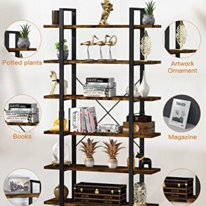 FRAPOW 83Inch Large Vintage Bookshelf, 6 Tier Industrial Etagere Displaying Bookshelf with Metal Frame for Home Living Room Office Study