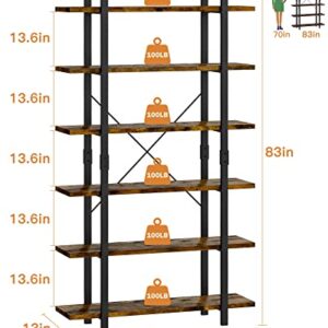 FRAPOW 83Inch Large Vintage Bookshelf, 6 Tier Industrial Etagere Displaying Bookshelf with Metal Frame for Home Living Room Office Study