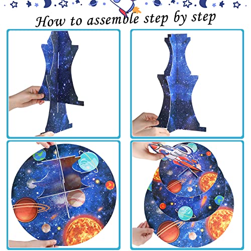 Outer Space Cupcake Stand 3 Tier Outer Space Party Decorations Cardboard Galaxy Birthday Cake Stand Holder Solar System Party Supplies for Space Theme Party Baby Shower Birthday Party Favors