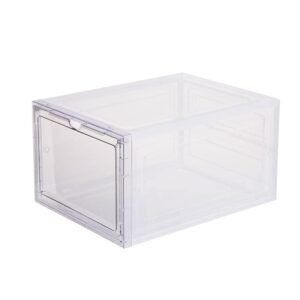 attelite drop front shoe box, stackable plastic shoe box with magnetic door, as shoe storage box and clear shoe box,for display sneakers,easy assembly,fit up to us size 12