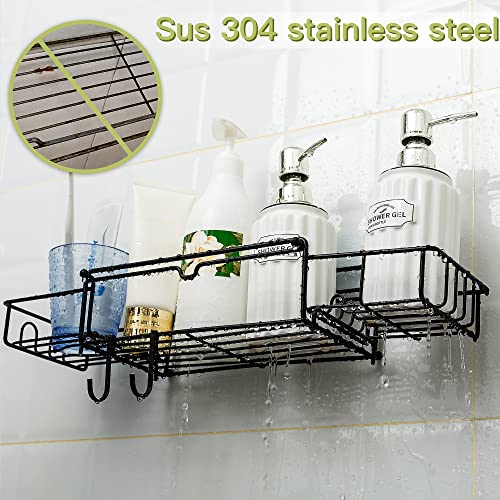 ETECHMART Shower Caddy Organizer, Expandable and Adhesive Bathroom Shower Shelf, SUS304 Rustproof Storage No Drilling Wall Shower Rack,2 Pack/Black