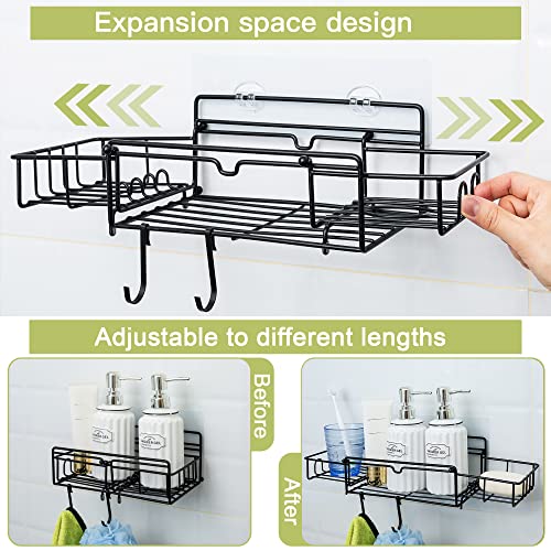 ETECHMART Shower Caddy Organizer, Expandable and Adhesive Bathroom Shower Shelf, SUS304 Rustproof Storage No Drilling Wall Shower Rack,2 Pack/Black
