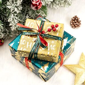 MAYPLUSS Christmas Wrapping Paper Roll - Mini Roll - 17 inch X 120 inch Per roll - 3 Different Dark Green with Glitter Metallic Foil Design(42.3 sq.ft.ttl)