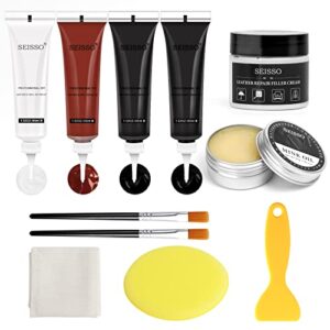 seisso leather repair kit for furniture, vinyl repair kit, leather dye with mink oil, leather repair filler - restorer of scratch, tears, burn holes, leather repair gel for couches, car seats, shoes