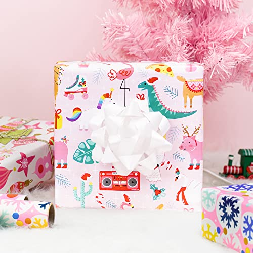 MAYPLUSS Christmas Wrapping Paper Roll - Mini Roll - 17 inch X 120 inch Per roll - 3 Different Pink Design (42.3 sq.ft.ttl)